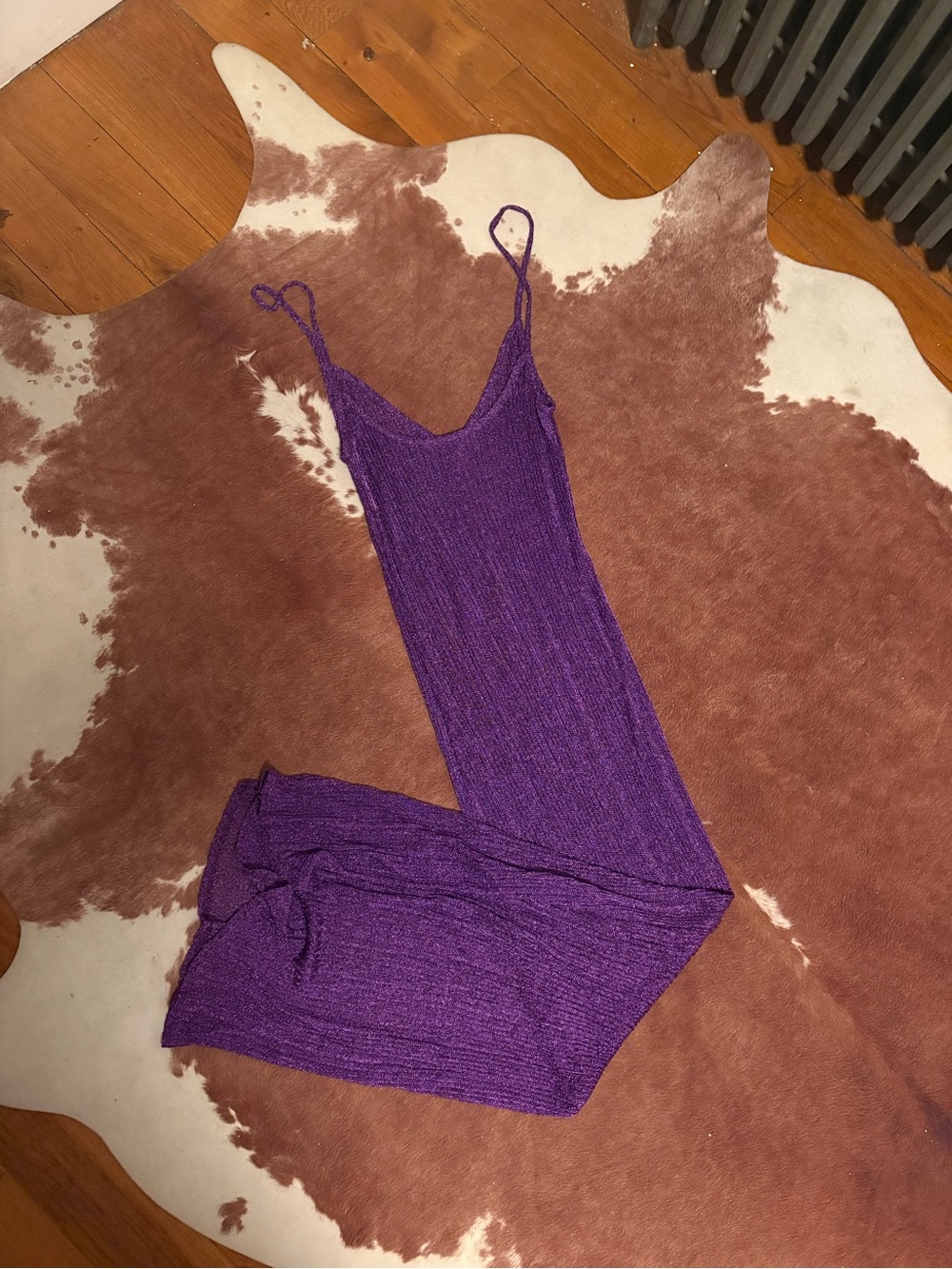 Satin-Like Purple Maxi Slip Dress with Strappy Neckline - Picture 3 of 4